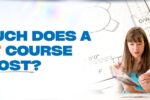 Blog image featuring the title 'How Much Does a Revit Course Cost?' in bold text. The design includes a blueprint background and two individuals reviewing documents and designs, symbolizing learning and cost analysis. URL: zabeel-international.com.