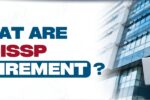 Banner image with the text 'What Are CISSP Requirements?' featuring a professional in a suit holding a laptop, standing in front of a modern glass office building. Zabeel Institute logo and website URL are visible.