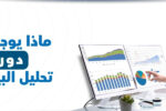 رجل يجلس أمام شاشتي كمبيوتر تعرضان رسومًا بيانية ومخططات تحليل بيانات، يشير بإصبعه إلى أحد المخططات. على الجهة اليسرى من الصورة، يظهر نص باللغة العربية: "ماذا يوجد في دورة تحليل البيانات؟". الشعار في الزاوية العلوية اليسرى هو لمعهد زعبيل الدولي، ويظهر الرابط: https://zabeel-international.com
